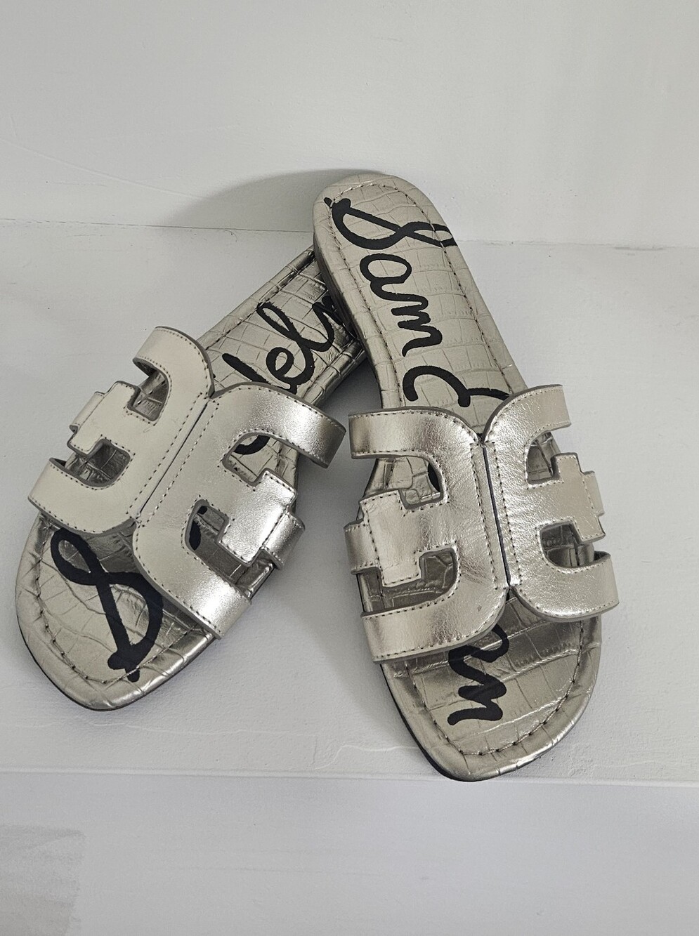 Sam Edelman Bay Gold Faux Leather Slide Sandals Women's Size 7.5